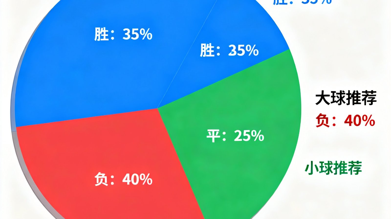 预测页面展示概率饼图，包含胜平负百分比以及大小球推荐